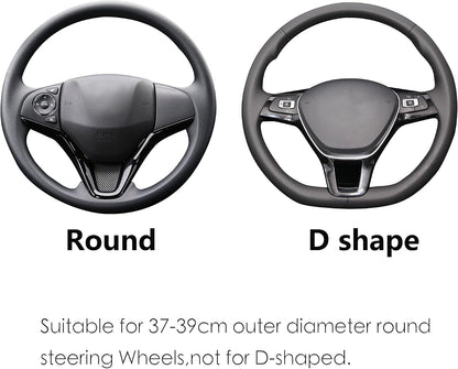 ALEMODR Green Leather Steering Wheel Cover Fiber Strip Car Steering Wheel Cover Universal 15 inch