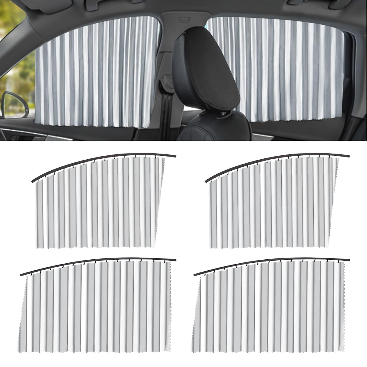 Upgrade 4 Pack Slide Rail Car Window Sun Shades for Side Window Magnetic Car Curtains for Privacy Car Window Covers Blackout Blinds to a Classy Ride for Camping Sleeping (with Straps - Black)