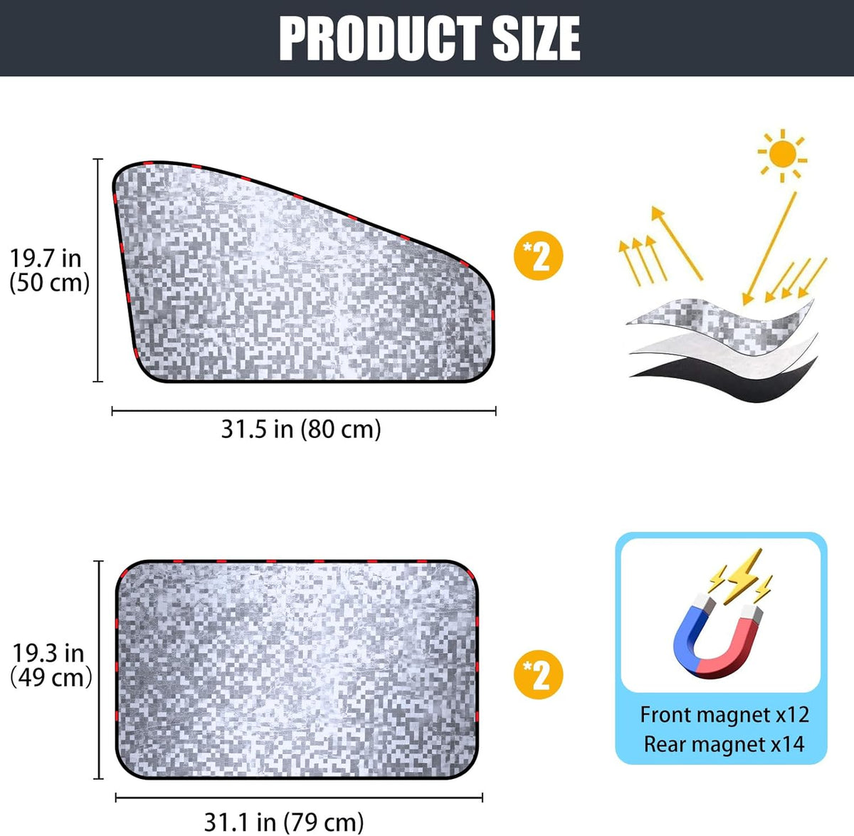 ZATOOTO Magnetic Side Window Sun Shade, Car Window Covers, Heat Reflective