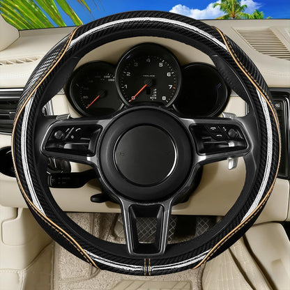 Car Steering Wheel Cover, 14.5-15 Inch Carbon Fiber, Beige