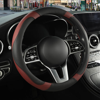 Black Red Microfiber Leather Steering Wheel Cover 14 inch