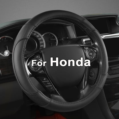 GIANT PANDA Microfiber Leather Steering Wheel Cover for Honda Accord,Civic,CR-V,HR-V,Pilot(Diamond-Pattern-Black-Standard Size)