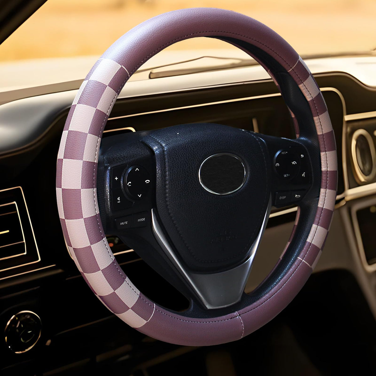 Evankin Lattice Leather Steering Checker Wheel Cover, Black and White