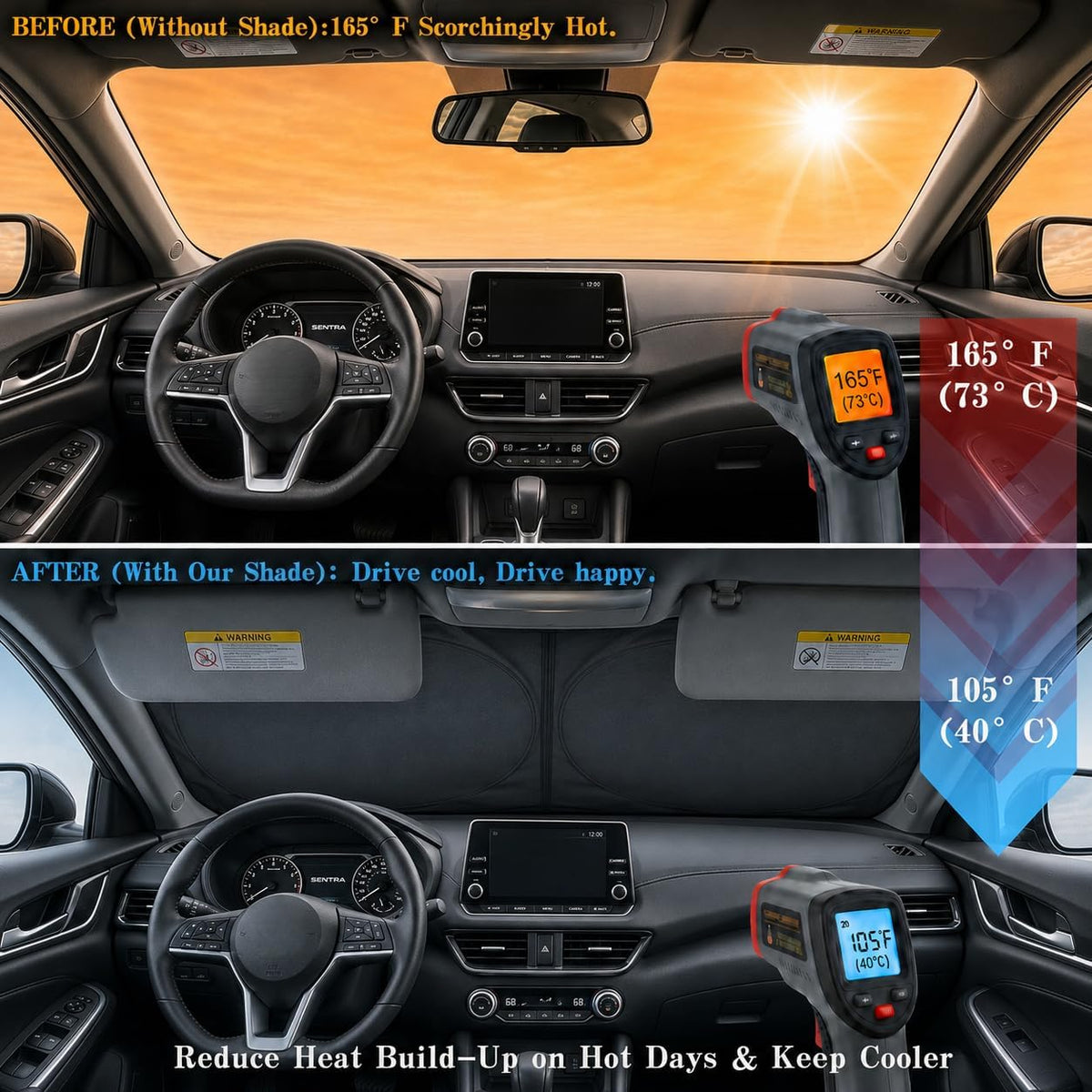 Car Windshield Sun Shade, Universal Fit Compact Sedan SUV, Angry Red