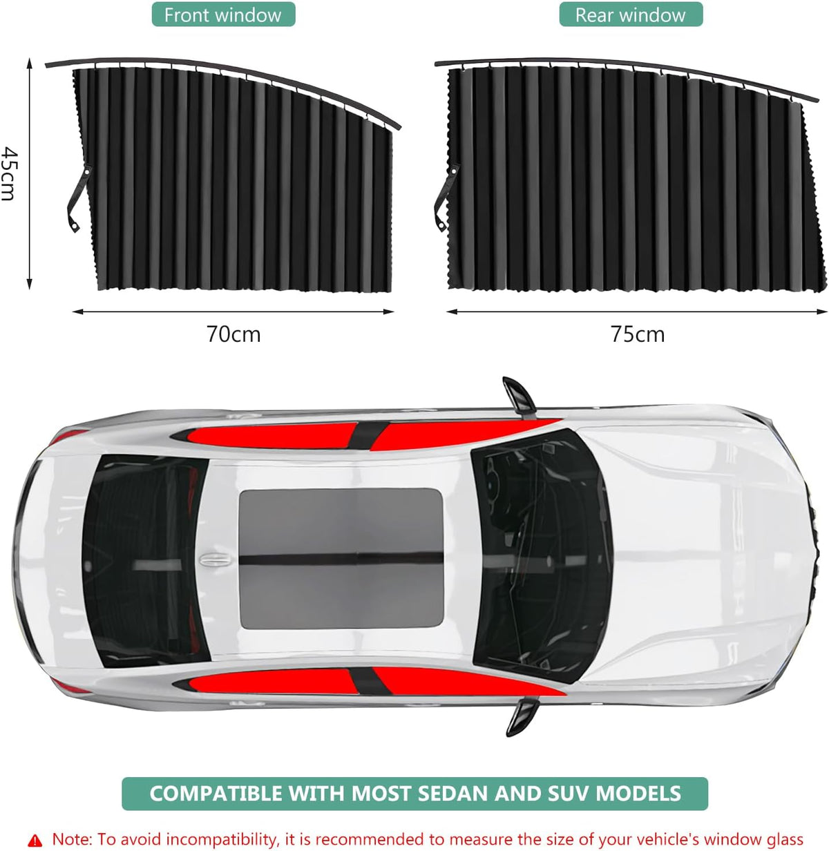 Upgrade 4 Pack Slide Rail Car Window Sun Shades for Side Window Magnetic Car Curtains for Privacy Car Window Covers Blackout Blinds to a Classy Ride for Camping Sleeping (with Straps - Black)