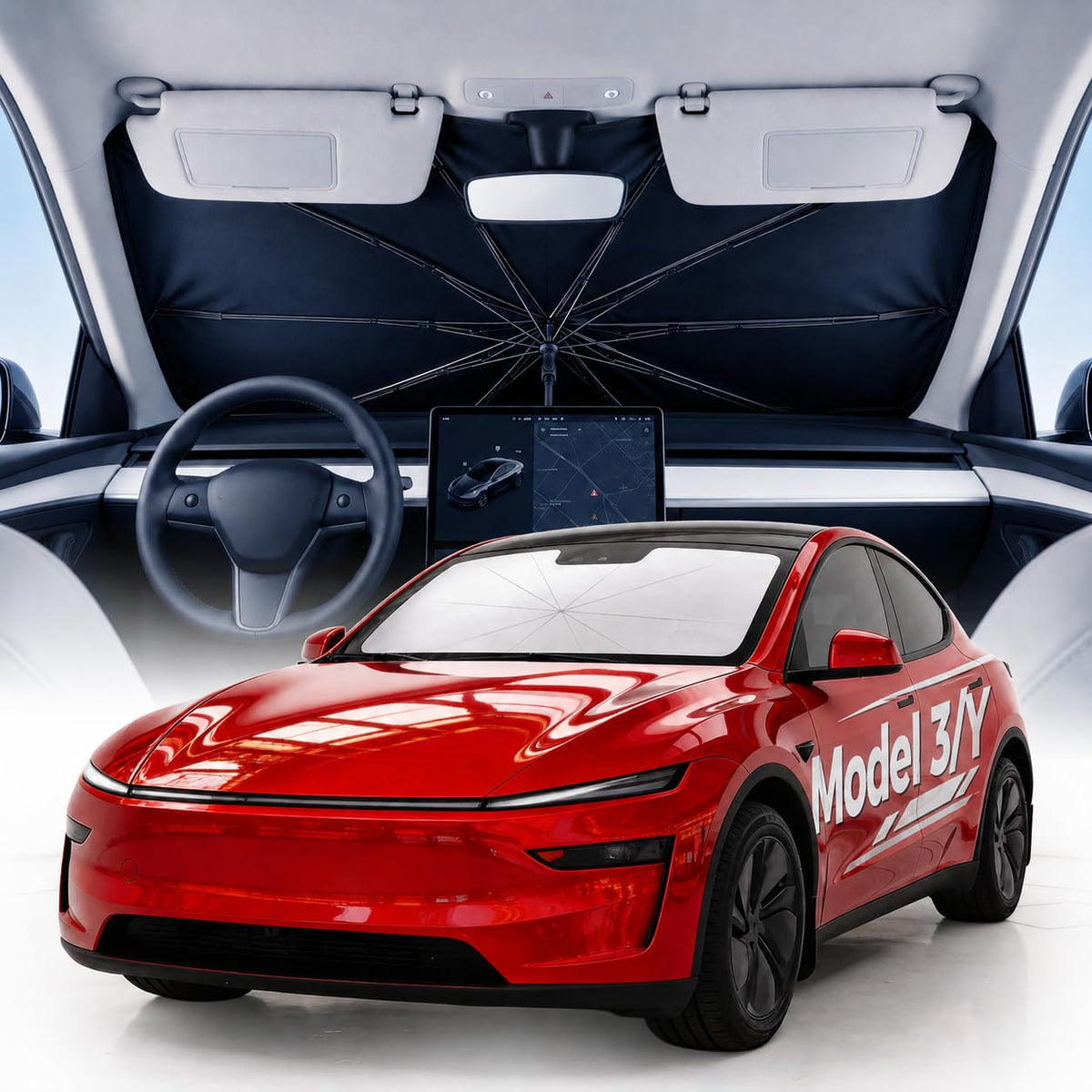 [2026 Upgrade] Weektic Windshield Sun Shade Umbrella, [Double Thickened Ice Crystal Coating] Sun & Heat Protection, Keep Vehicle Cool & Protect Interior, Zero Light Leakage Medium 57" L x 31" W