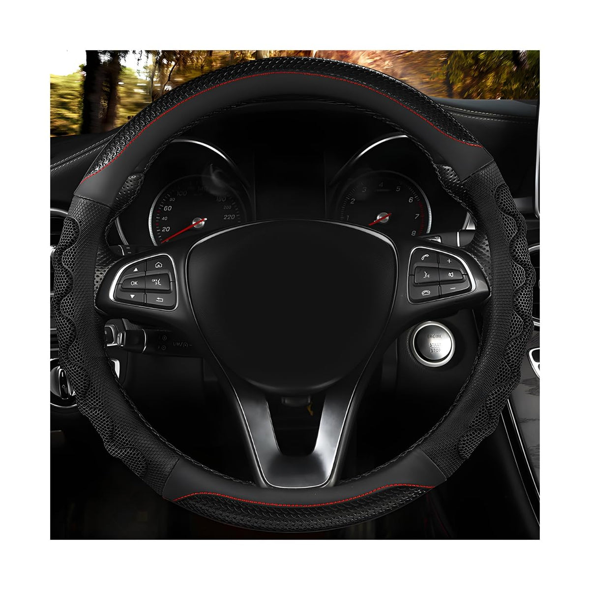 Car Steering Wheel Cover, 15 Inch Anti-Slip Steering Wheel Cover Protector with 3D Honeycomb Design, Universal Steering Wheel Covers for Cars Truck SUV, Car Accessories (Red)