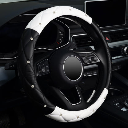 KAFEEK Diamond Leather Steering Wheel Cover, 15 Inch, Black