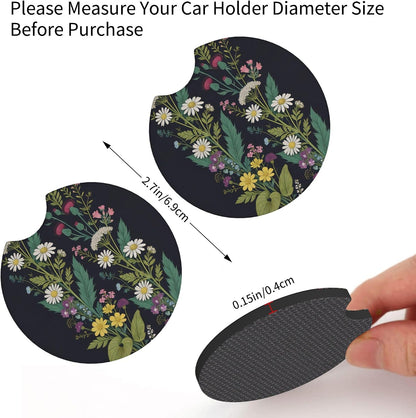 Wildflower car Steering Wheel Cover Women 15in Flower 2 Cup Coasters