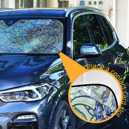 Car Windshield Sunshade Irises Vincent Van Gogh Pattern, Blocks Sun Visor Protector Foldable Sun Shield Keep Your Vehicle Cool, Fits Windshields of Most Sizes