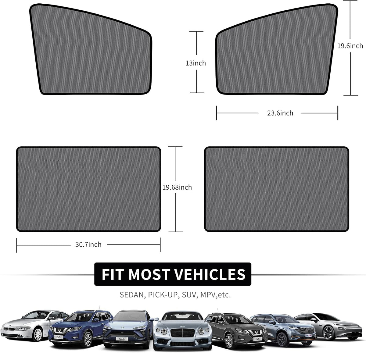Aokway Magnetic Car Window Shades, Mesh Window Covers for Camping, UV Protection Car Curtains for Front & Rear Sunshade for car Window Baby, Universal Fit for Baby & Drivers (4Pcs)