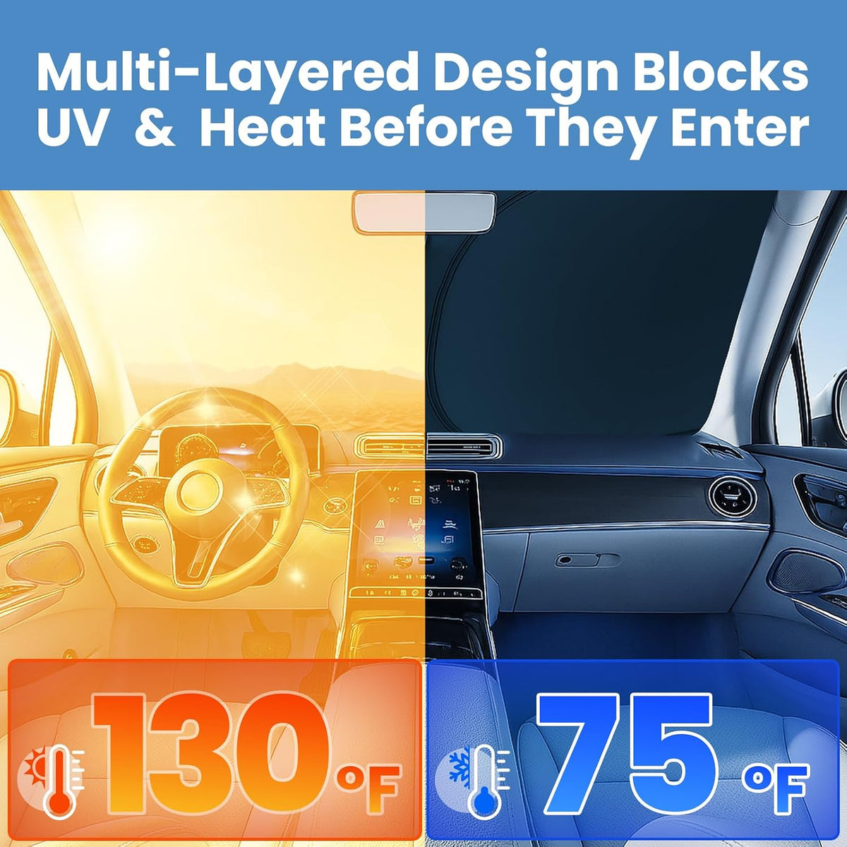 Magnelex Windshield Sun Shade for Kia K5 2021-2026 / Hyundai Sonata 2020-2026, Foldable Car Window Sunshade, Heat & UV Visor Cover, Reflective Front Shades Accessories
