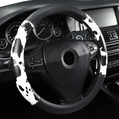Cow Print Steering Wheel Cover,14.5-15",Microfiber Leather,Anti-Slip,Women