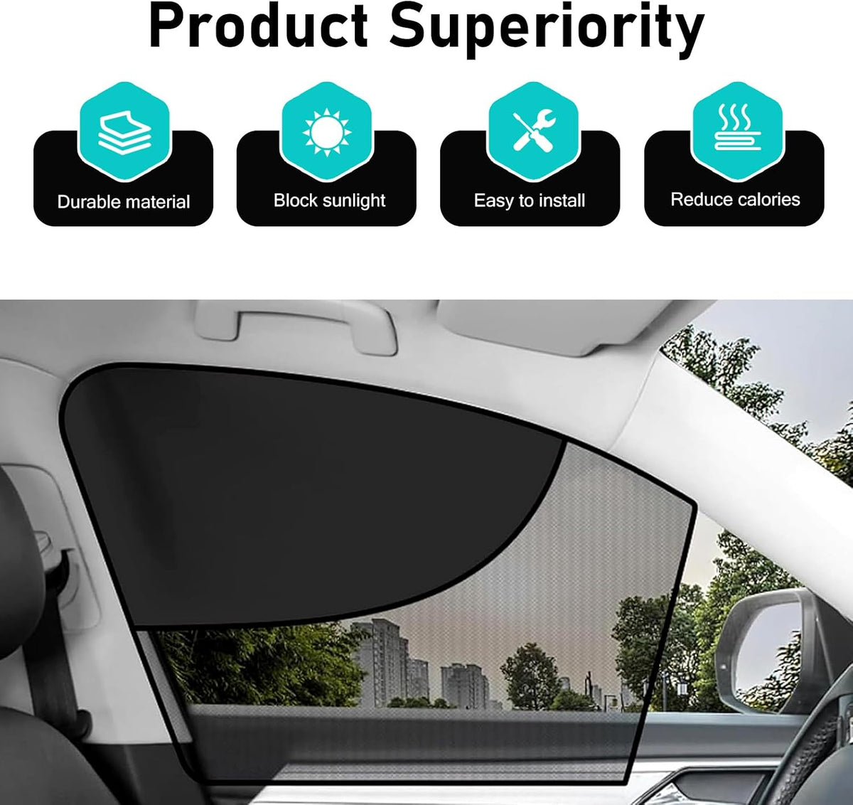 2 PCS Magnetic Car Side Window Shades, Mesh Sun Blocker Cover