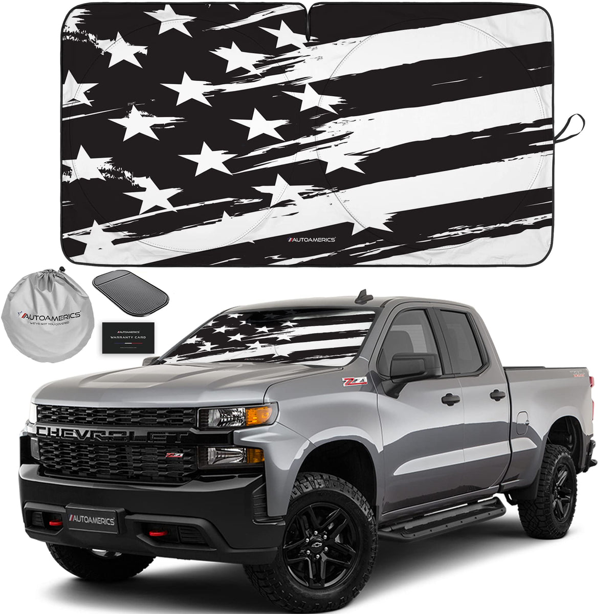 Autoamerics Truck Windshield Sun Shade - American Flag, 64 x 33.5 in
