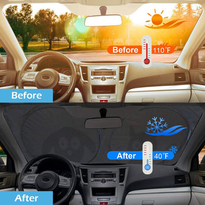 Car Windshield Sunshade, Cute Dog & Cat Front Windshield Sun Shade - Medium