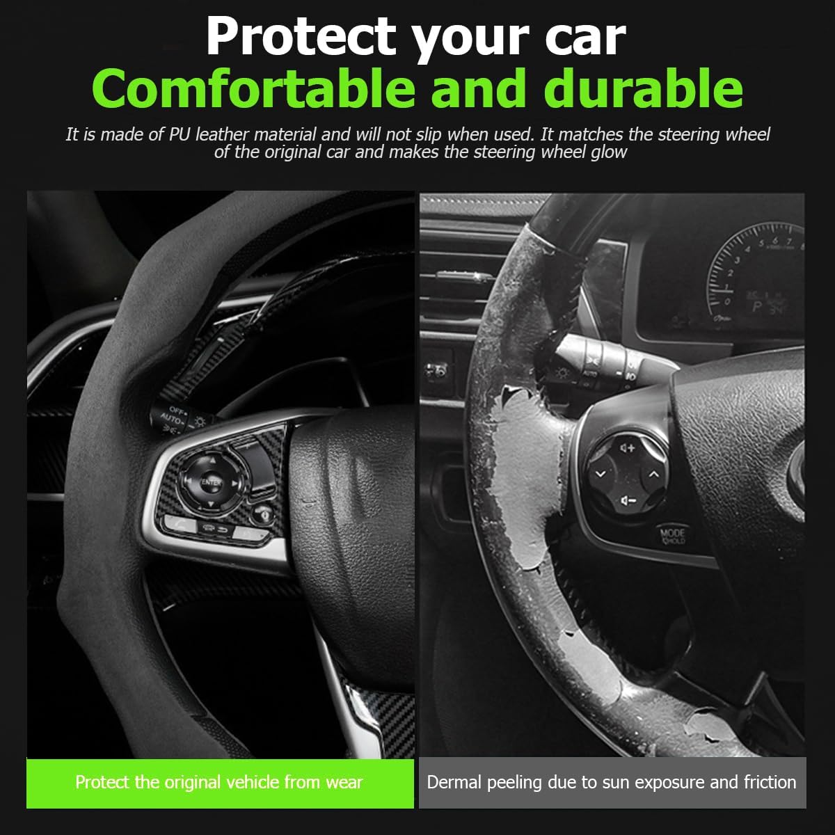 Mandark 15 Inch Car Steering Wheel Cover, Non-Slip, Black