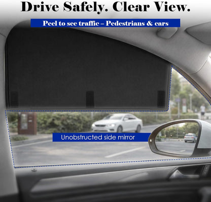 Wolfcar Car Window Shades for Front Side Windows, 2-in-1 Magnetic Detachable Car Window Covers with Hook-and-Loop, Keeps Side Mirrors Clear, Blocks UV & Glare, Car Curtains for SUV/Truck, 2 Pcs
