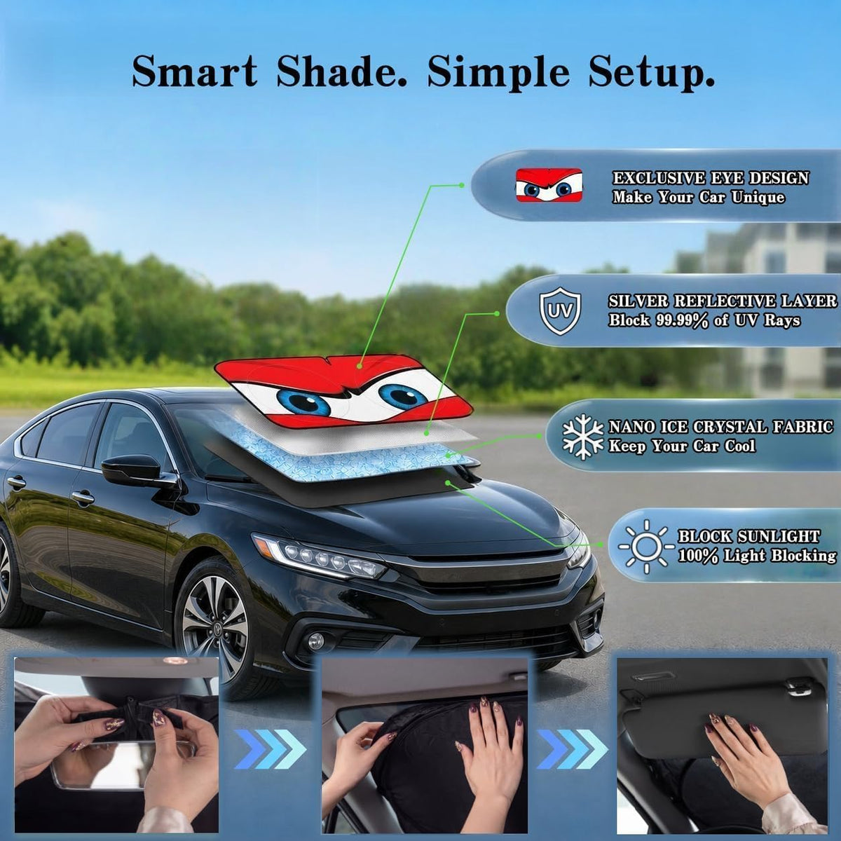 Car Windshield Sun Shade, Universal Fit Compact Sedan SUV, Angry Red