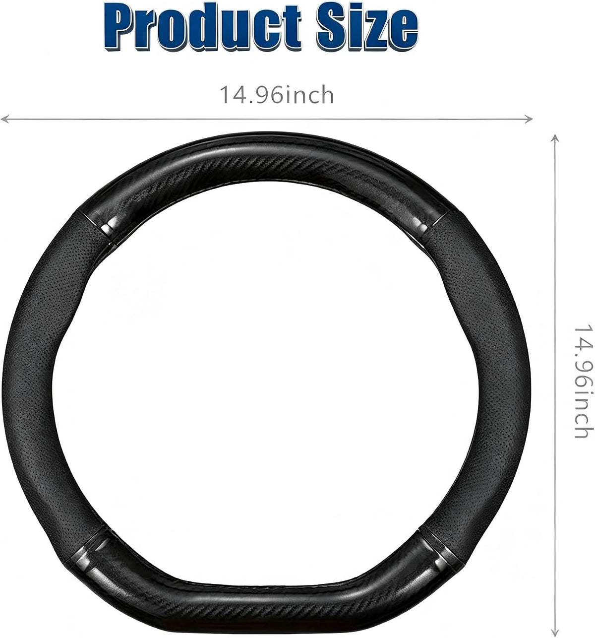 Car Steering Wheel Cover, D-shape Leather Anti-scratch Steering Wheel Protective Sleeve, Breathable Non-slip Cover for All Seasons, Universal for 14.1" - 15.3" Diameter (Carbon Fiber Black)