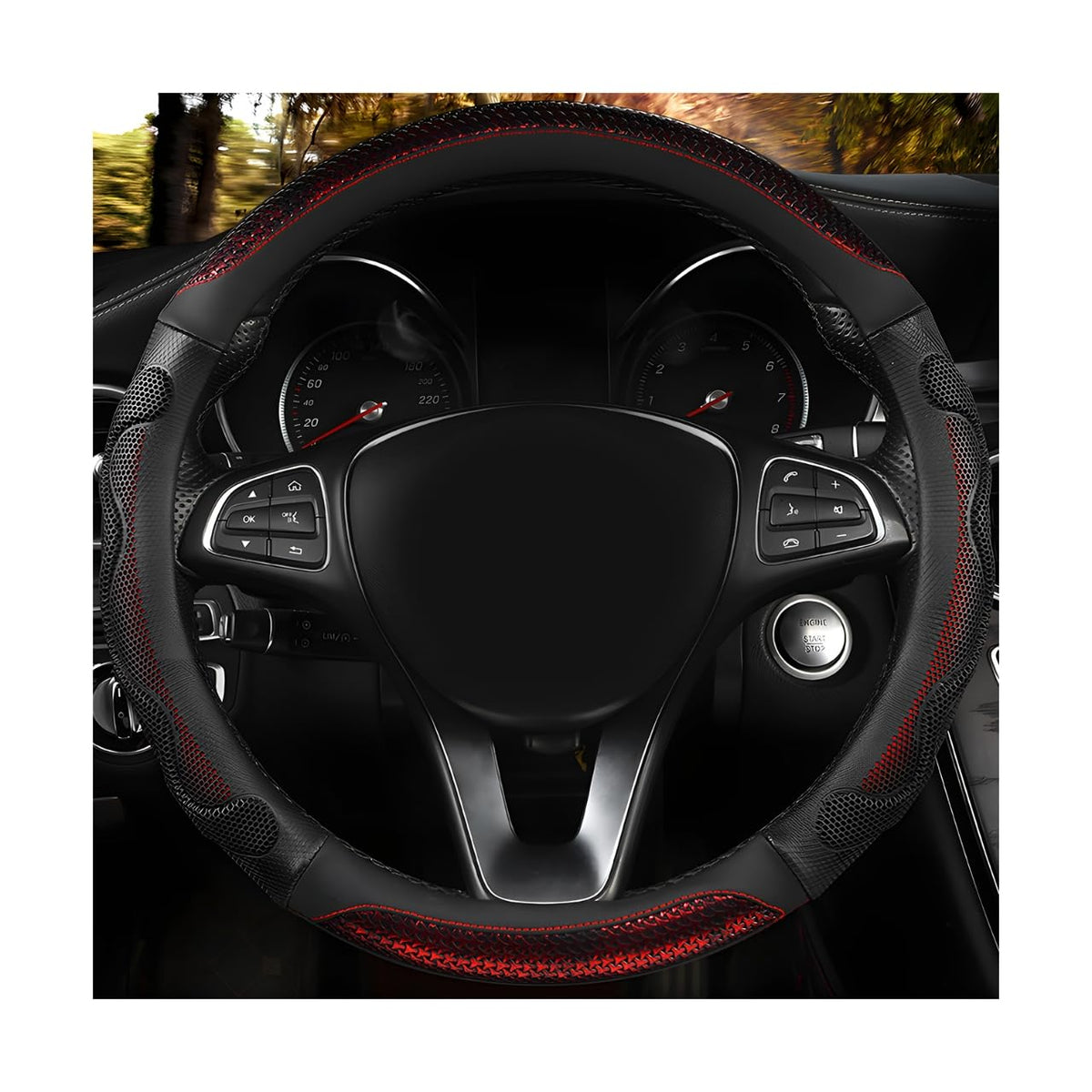 Car Steering Wheel Cover, 15 Inch Anti-Slip Steering Wheel Cover Protector with 3D Honeycomb Design, Universal Steering Wheel Covers for Cars Truck SUV, Car Accessories (Red)
