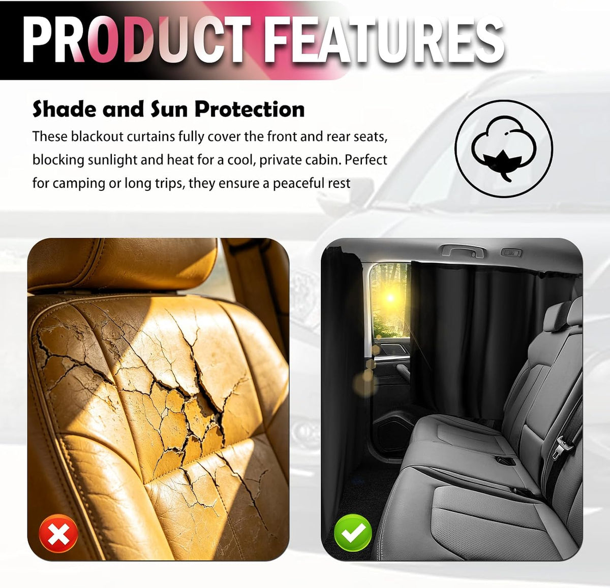 3PCS Car Privacy Curtains Kit,Rear Window Car Curtains & Divider Curtain
