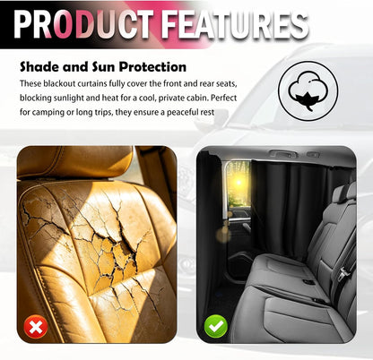 3PCS Car Privacy Curtains Kit,Rear Window Car Curtains & Divider Curtain
