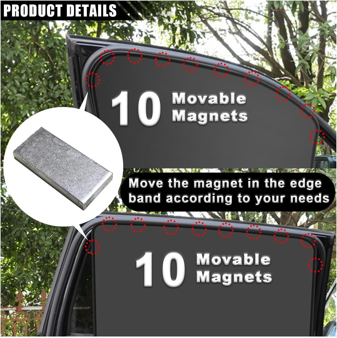 4PCS Car Side Window Sun Shades, Auto Window Sunshades Privacy Curtains Blackout with Magnetic, UV Rays, Heat Protection Stretch Car Window Covers for Sleeping, Camping, Breastfeeding (Front & Back)
