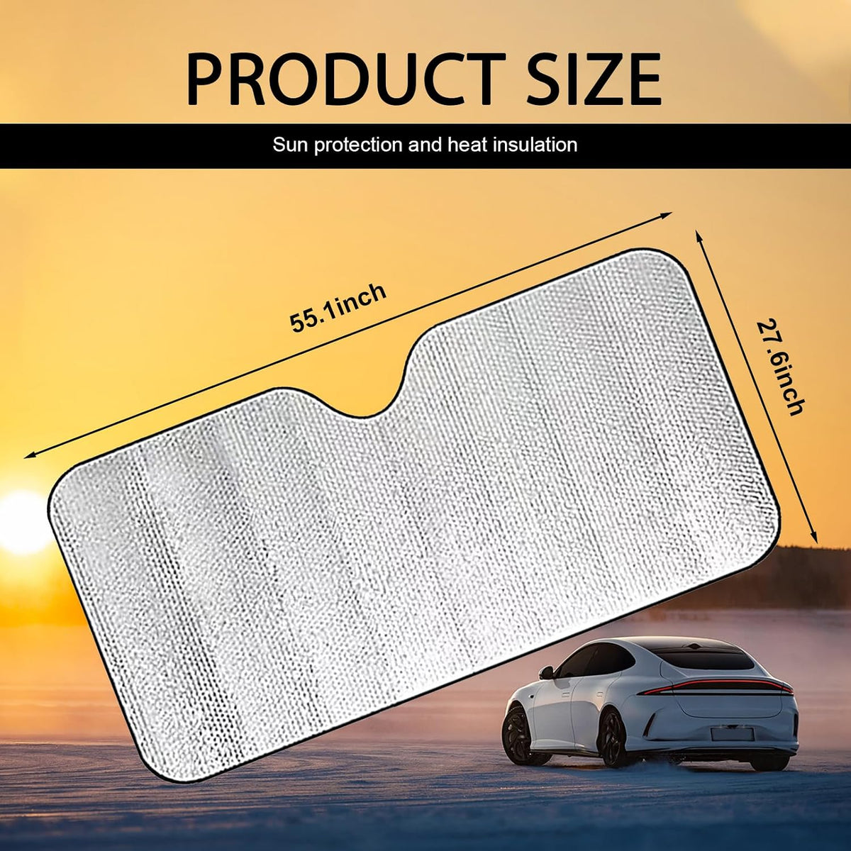 Accordion Foldable Windshield Sun Shade, Reflective Sunlight Highly Effective Cooling Heat Insulation Sunshade, Convenient to Stow Summer Accessories, Suitable for Most Cars (Silver #M)