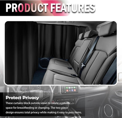 3PCS Car Privacy Curtains Kit,Rear Window Car Curtains & Divider Curtain