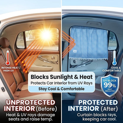 Plaid Car Side Window Curtain Sun Shade of 2,Blue