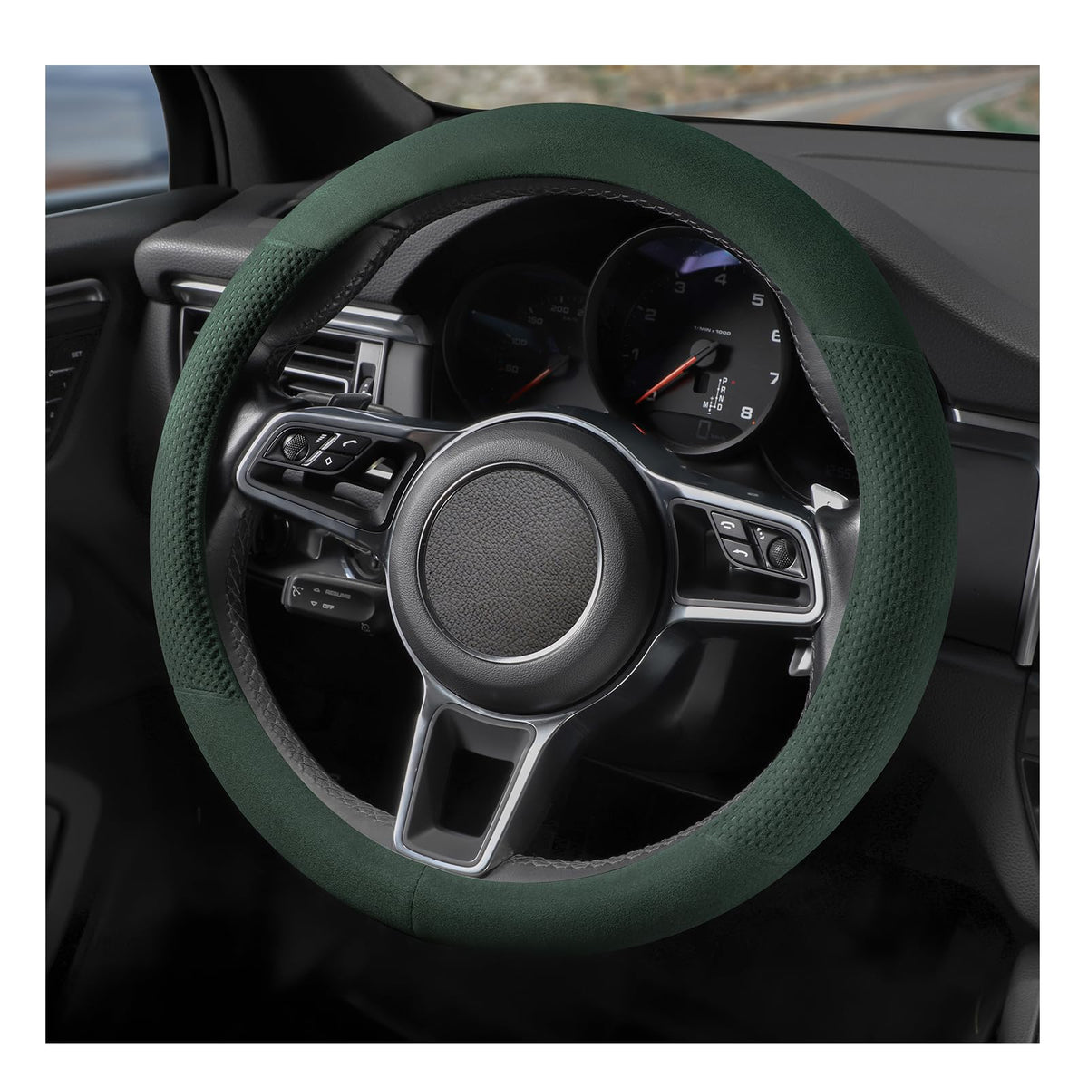 Suede Steering Wheel Cover with Upgraded Silicone Inner Ring, Anti Heat, Breathable, Anti-Slip, Leather Universal 14.5 to 15 inch Steering Wheel Cover (Black and Red, Solid)