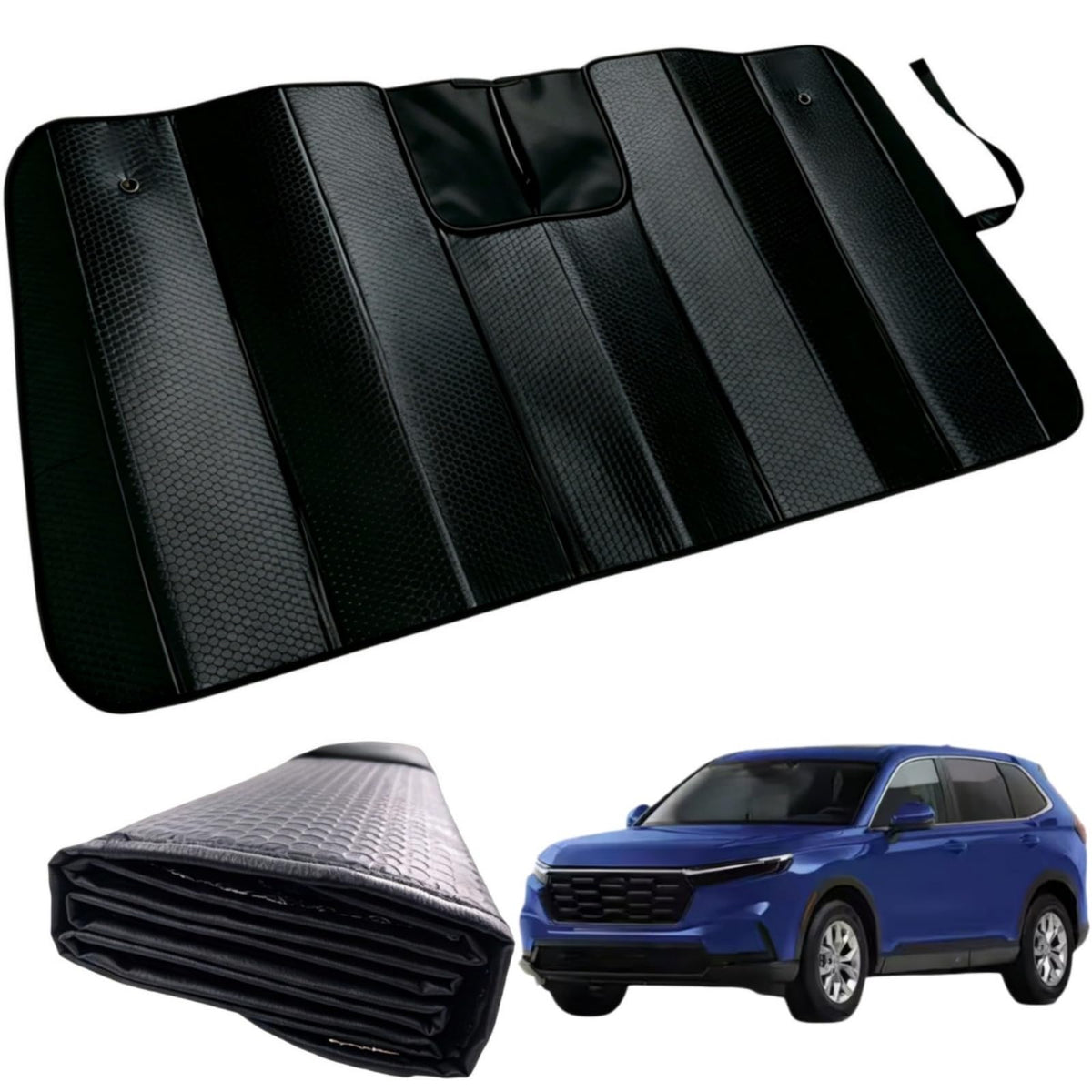 GWUSKDT Car Windshield Sunshade, Sun Protector,Foldable Front Window Shade-Thicken 5-Layer Bubble for Auto Windshield UV Protection and Heat Reflector 58"x 27.5" (Black)