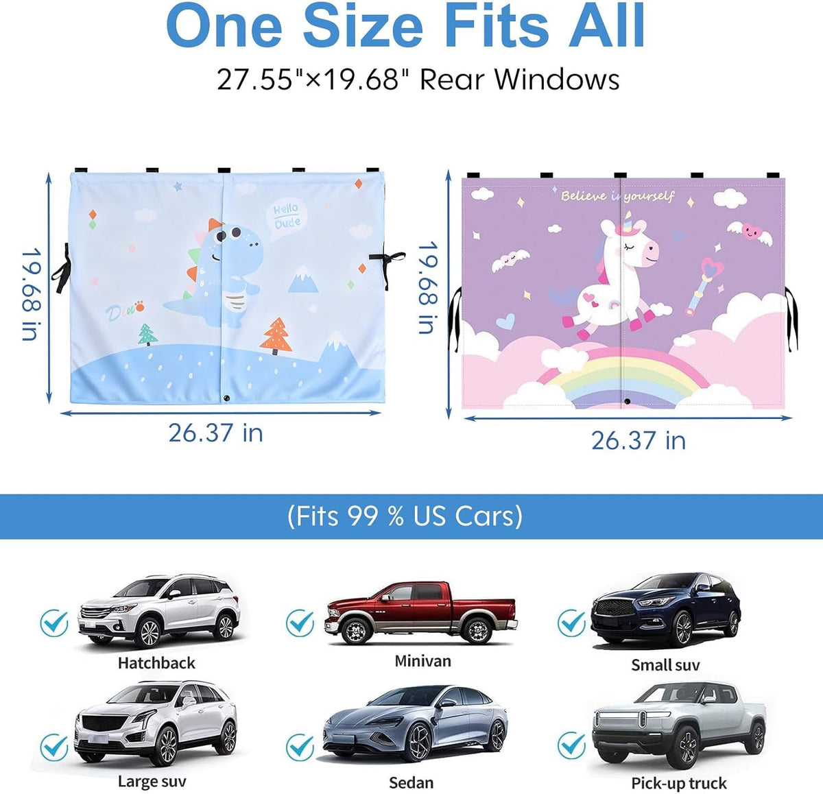 2 Pack Magnetic Car Window Shade for Baby, Back Seat, Easy Installation