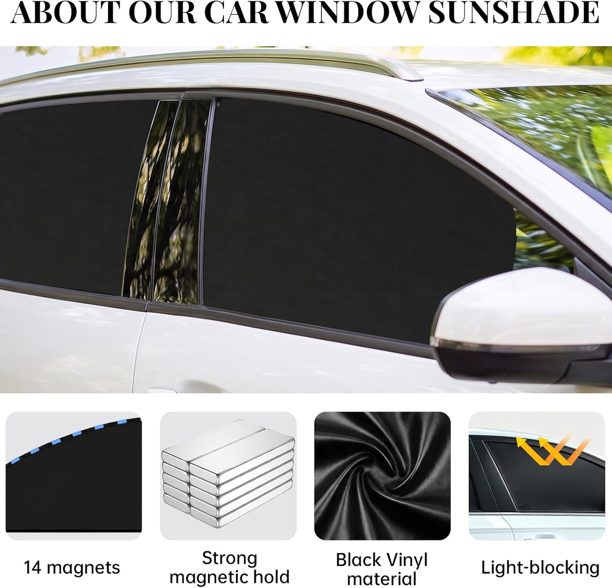 Car Window Shades & Windshield Sun Shade, Magnetic Car Sun Shade Set