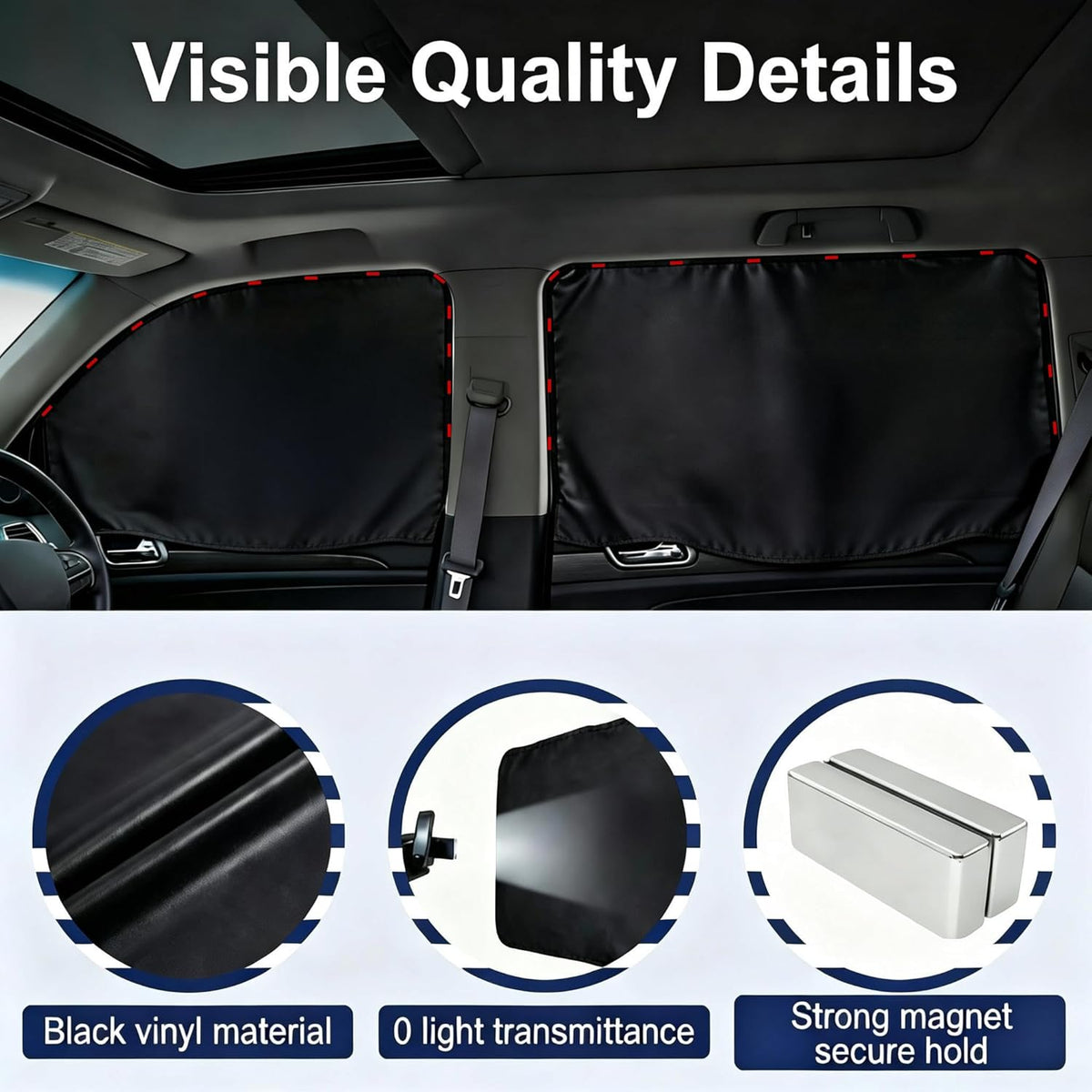 XCBYT Magnetic Car Window Shades for Side Window, 100% Blackout Privacy