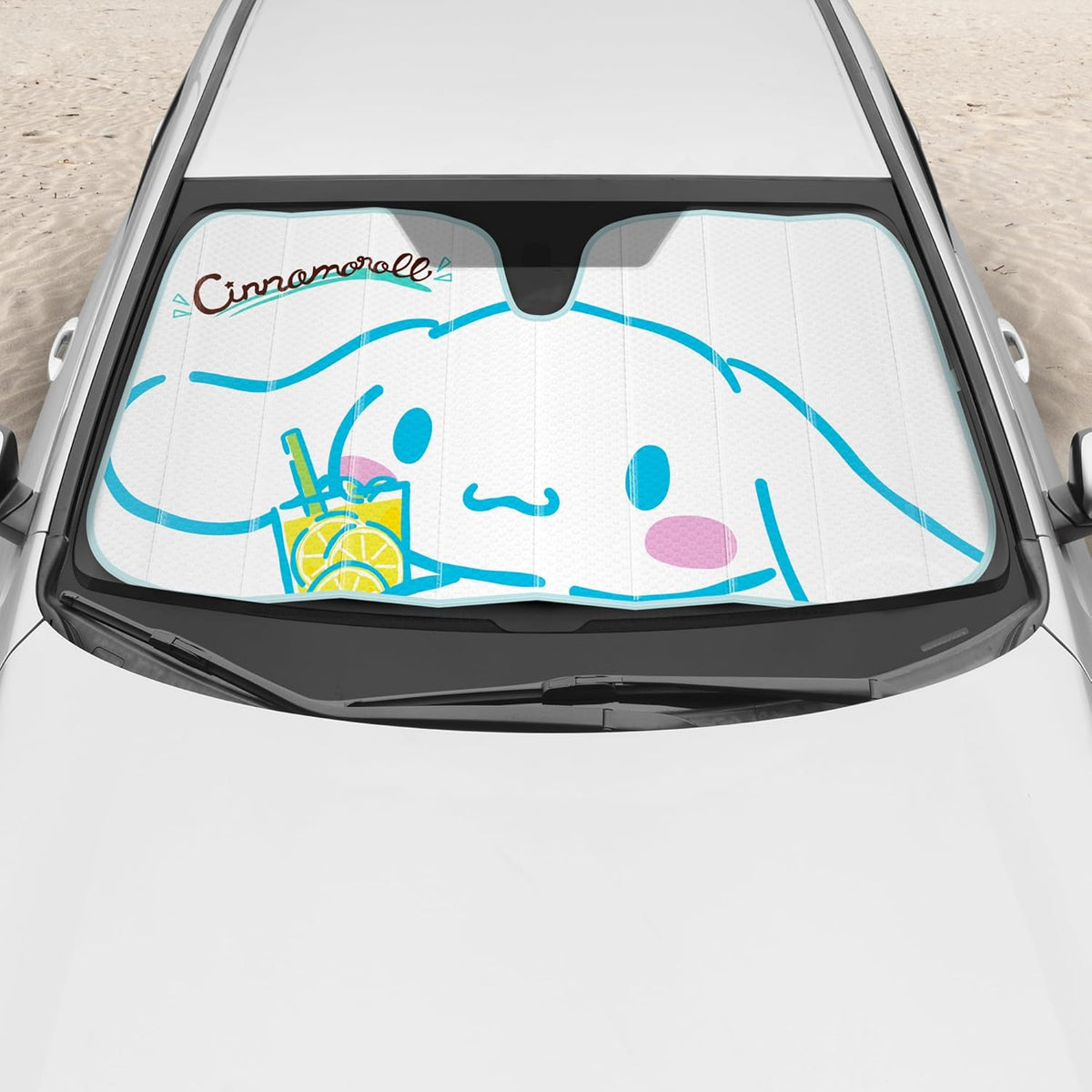Carbella Cinnamoroll Car Windshield Sun Shade, Official Sanrio Accordion Style Sunshade for Car Window, Cute Kawaii Car Sun Shade Windshield, Cinnamoroll Car Accessories for Women (Lemon Chill)