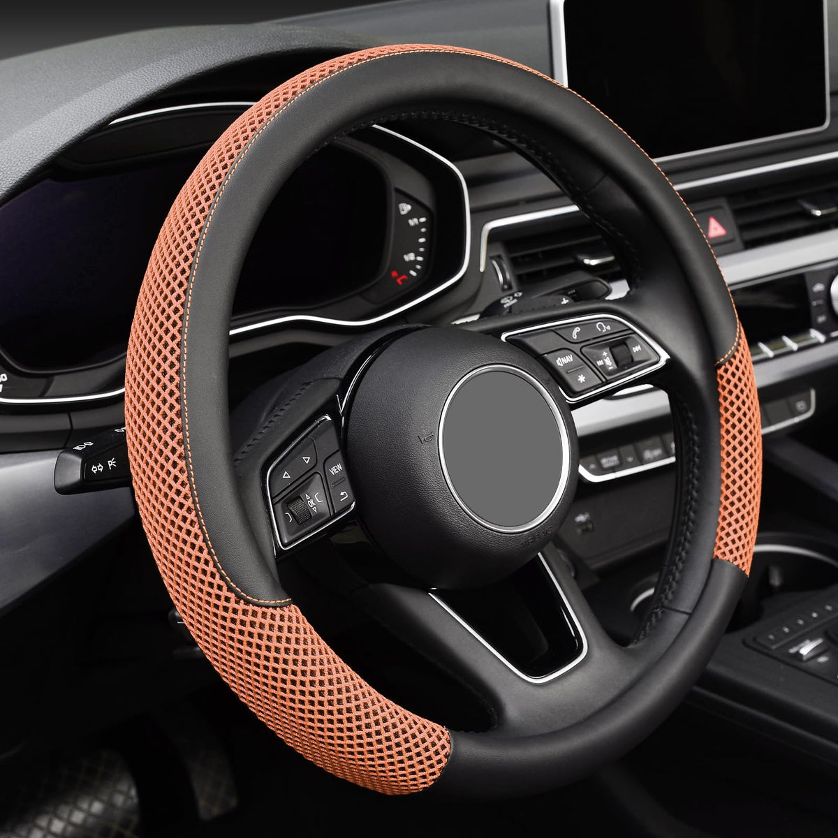 KAFEEK Steering Wheel Cover, Cooling Ice Silk Leather, 15 Inch, Blue
