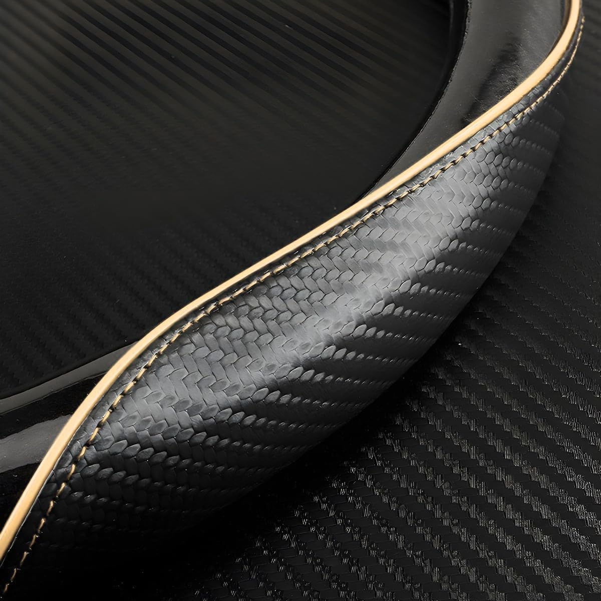 Car Steering Wheel Cover, 14.5-15 Inch Carbon Fiber, Beige