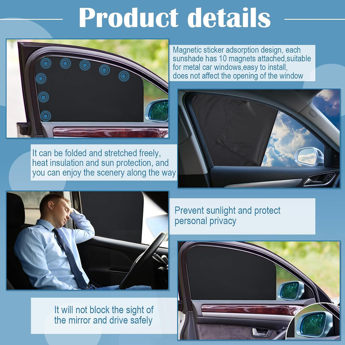 Tallew 4 Pieces Privacy Car Window Sun Shades Magnetic Blackout Car Window Covers Car Curtains Car Window Sun Shades Covers Automotive Window Sunshades for Sleeping Family Baby Kids