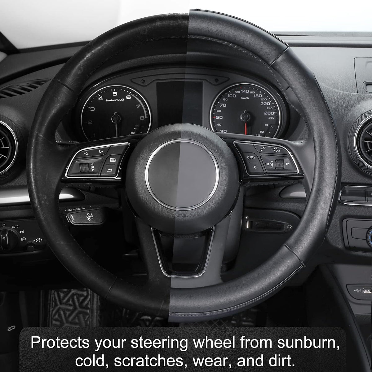 SEG Direct Steering Wheel Cover 15.5-16 inch Heavy-Duty, Black