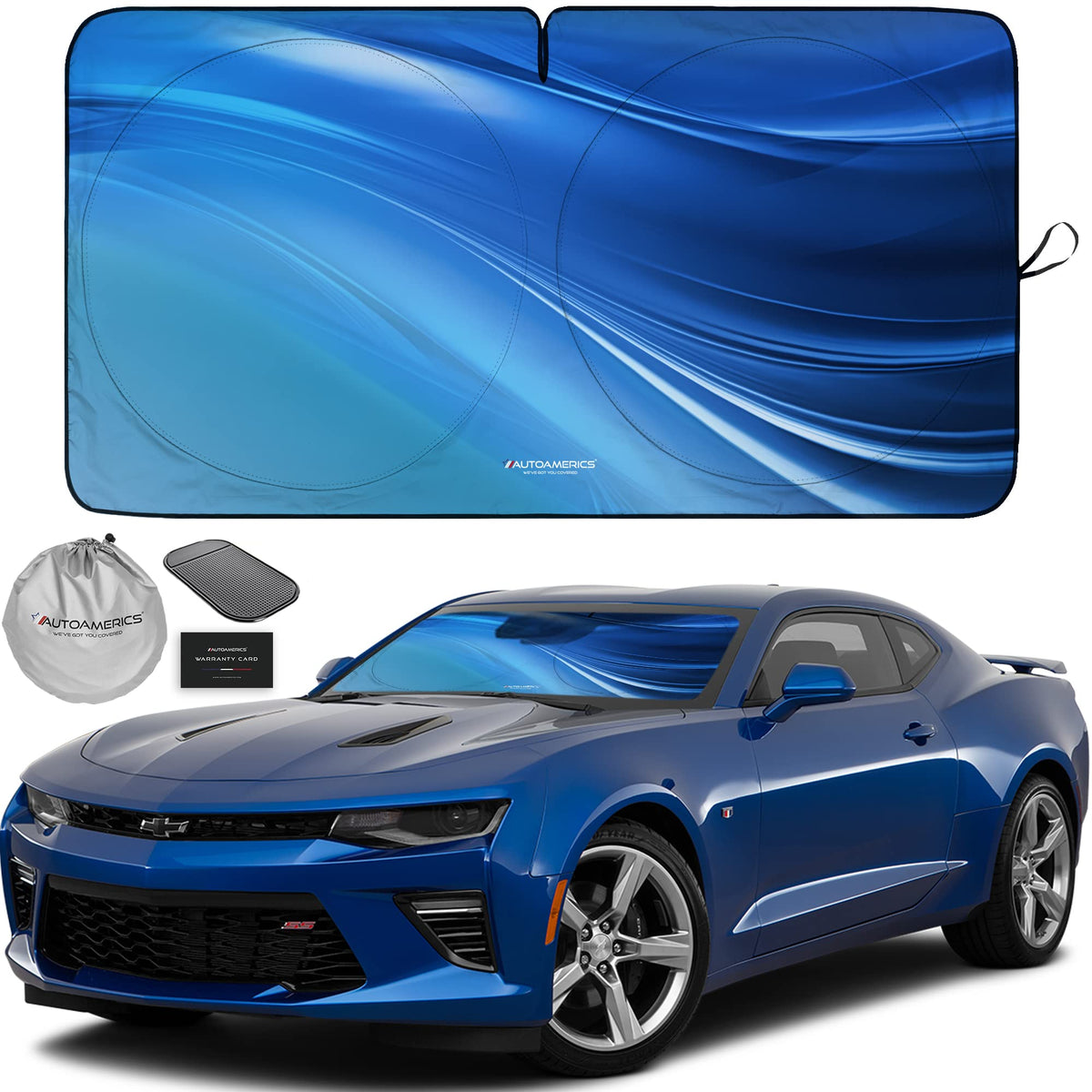 Autoamerics 1-Piece Windshield Sun Shade B&W American Flag USA Patriotic Design - Foldable Car Front Window Sunshade for Most Sedans SUV Truck - Blocks Max UV Rays and Keeps Your Vehicle Cool - Small