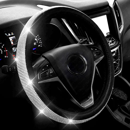 New Diamond Leather Steering Wheel Cover with Bling Crystal Rhinestones