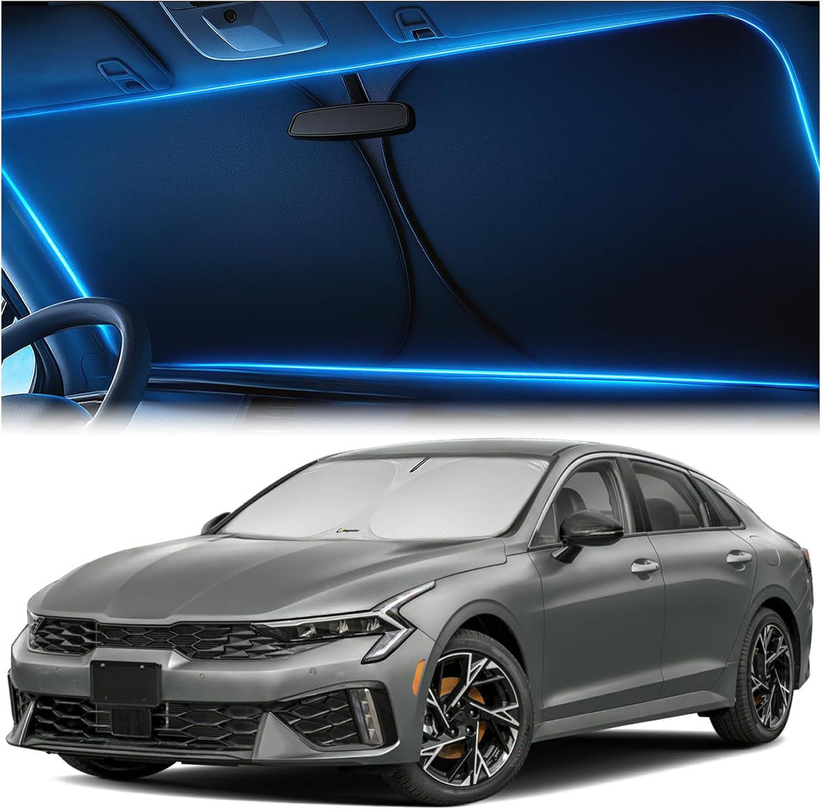Magnelex Windshield Sun Shade for Kia K5 2021-2026 / Hyundai Sonata 2020-2026, Foldable Car Window Sunshade, Heat & UV Visor Cover, Reflective Front Shades Accessories