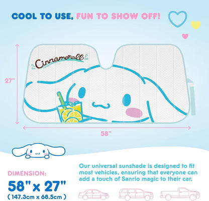 Carbella Cinnamoroll Car Windshield Sun Shade, Official Sanrio Accordion Style Sunshade for Car Window, Cute Kawaii Car Sun Shade Windshield, Cinnamoroll Car Accessories for Women (Lemon Chill)
