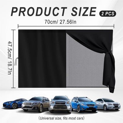 Car Window Shades, 2 PCS Magnetic Double Layer Car Sun Shade for Baby, Auto Back Side Window Screen Curtains with 10 Strong Magnets, Privacy Blackout/Half Cover for SUV, Sedan, Truck
