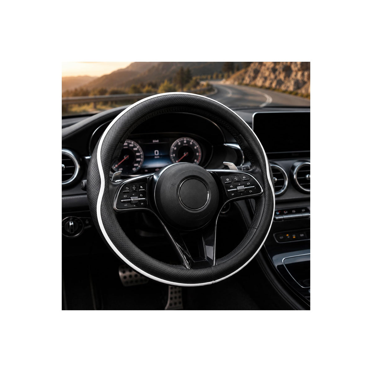 Car Steering Wheel Cover Full Surround - Soft Breathable Anti-Slip Heavyweight Safety Cover, Thick Cushioned Sports Style Universal Fit for Auto Truck SUV (Black)