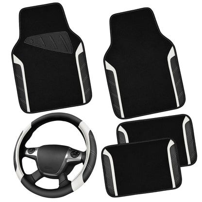 CAR PASS Microfiber Steering Wheel Cover and Waterproof Car Floor Mats,Leather Universal Car Combo Fit for 95% Truck,SUV,Cars,14.5-15inch Sporty Anti-Slip Safety Comfortable Design(Black and Pink)
