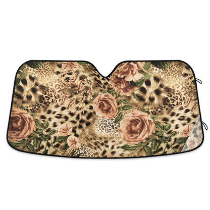 Elegant Pink Rose Gold Floral Car Windshield Sun Shade Block UV Rays Sun Visor Protector Accordion Folding Sunshade Keep Vehicle Cool&Damage Free,Easy to Use,Fits Windshields of Various Sizes