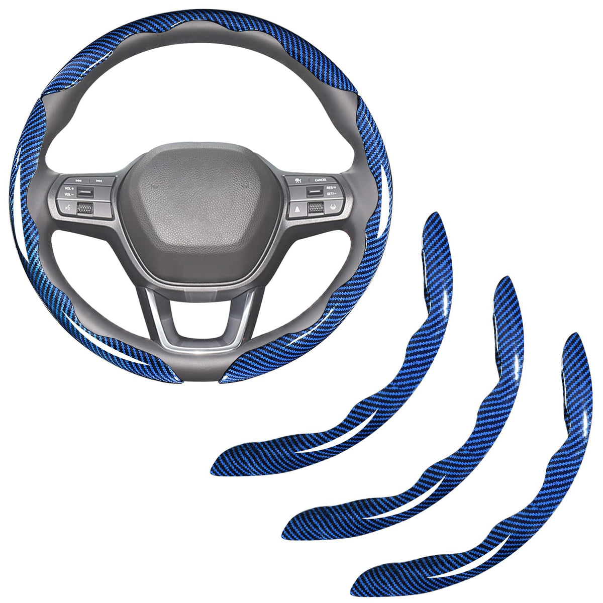 Carbon Fiber Steering Wheel Covers 3 piece Clip on Steering Wheel Cover (Black)